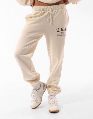 Russell Athletic 1902 Baggy Women Track pants Beige | WSAKQ-8923