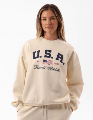 Russell Athletic 1902 Oversized Women Crew Neck Sweaters Beige | IODCX-5034