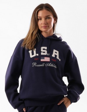 Russell Athletic 1902 Oversized Women Hoodie Blue | UIRCK-2708