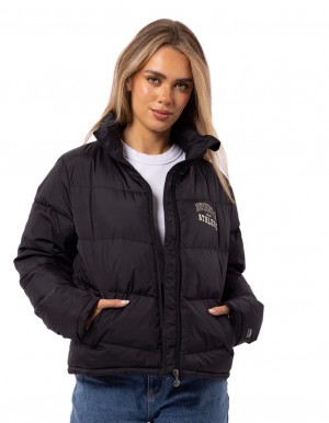 Russell Athletic Arch Logo Women Puffer Jacket Black | BLPNY-0623