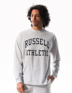 Russell Athletic Big Arch Outline Long Sleeve Men T Shirts Light Grey | VMQHF-4195