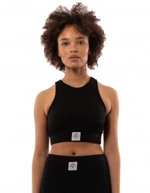 Russell Athletic Deja Vu Ribbed Crop Women Tanks Black | NAEIF-0421