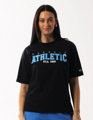 Russell Athletic Halston Oversize Women T Shirts Black | VWBUR-0523