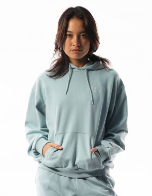 Russell Athletic Inlay Logo Unbrushed Women Hoodie Turquoise | MDIXE-1576