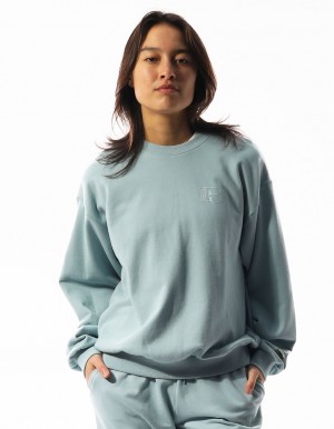 Russell Athletic Inlay Logo Unbrushed Women Crew Neck Sweaters Turquoise | APSBT-2405