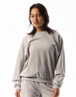 Russell Athletic Inlay Logo Unbrushed Women Crew Neck Sweaters Light Grey | RBEKL-4196