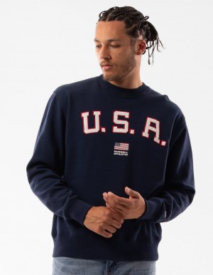 Russell Athletic Lewis Men Crew Neck Sweaters Navy | TPWID-7864