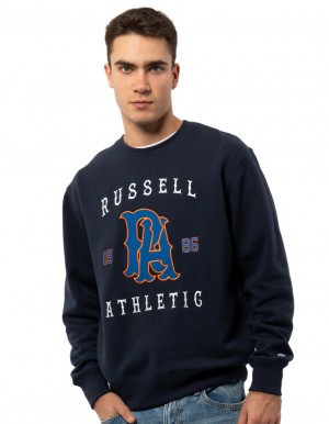 Russell Athletic Midfielder Men Crew Neck Sweaters Navy | ZISKA-9327