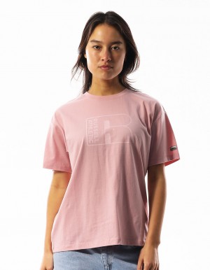 Russell Athletic Originals Inlay Logo Women T Shirts Rose Pink | YLWUH-6102