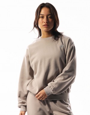 Russell Athletic R Logo Women Crew Neck Sweaters Khaki | JBMTC-1037