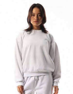 Russell Athletic R Logo Women Crew Neck Sweaters White | KJORV-0185