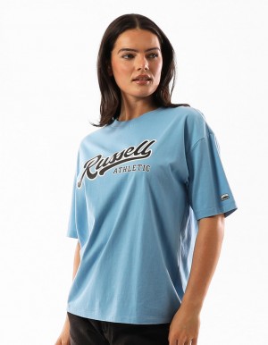 Russell Athletic Scripted Women T Shirts Blue | AJQHK-1698