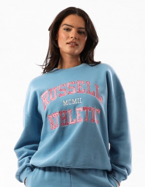 Russell Athletic Seattle Arch Oversized Women Crew Neck Sweaters Blue | FUCBL-2459