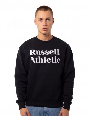 Russell Athletic Serif Men Crew Neck Sweaters Black | FGJBS-9072