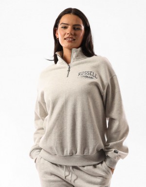 Russell Athletic Tribecca Oversized 1/4 Zip Women Crew Neck Sweaters Beige | AZGTN-6942