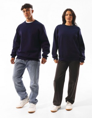 Russell Athletic Unisex Dri Women Crew Neck Sweaters Navy | LDMPO-7120