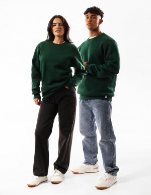 Russell Athletic Unisex Dri Women Crew Neck Sweaters Dark Green | QHNAV-1480