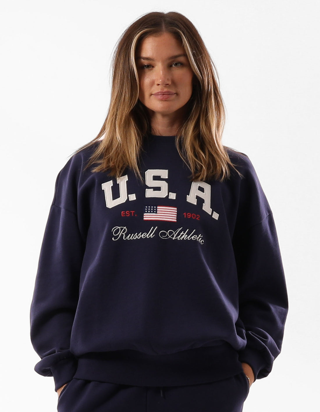 Russell Athletic 1902 Oversized Women Crew Neck Sweaters Blue | OFTLK-9863