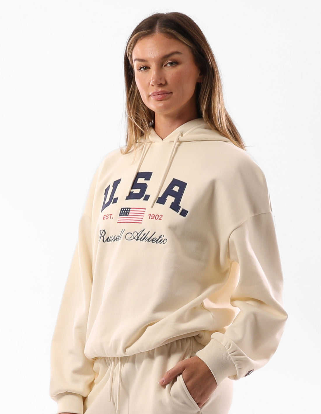 Russell Athletic 1902 Oversized Women Hoodie Beige | BLHFD-0819