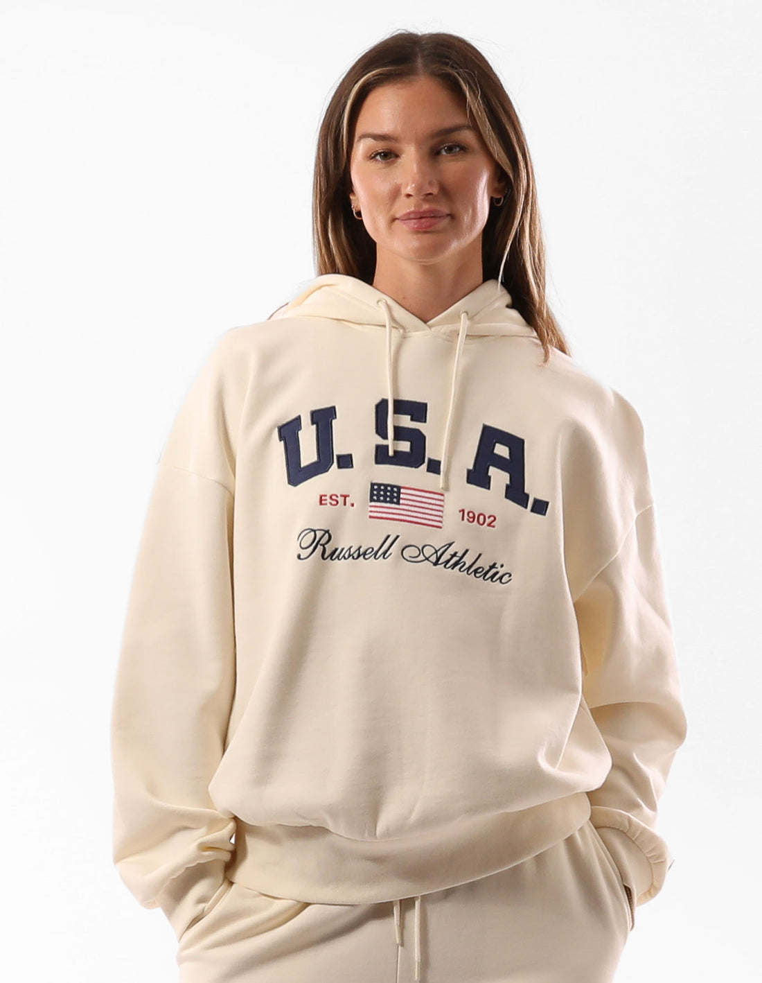 Russell Athletic 1902 Oversized Women Hoodie Beige | BLHFD-0819