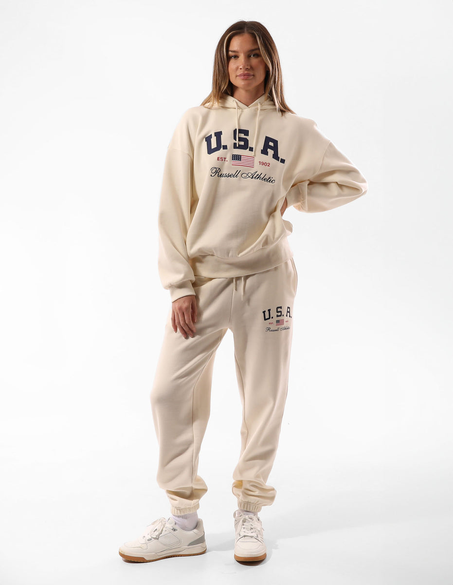 Russell Athletic 1902 Oversized Women Hoodie Beige | BLHFD-0819