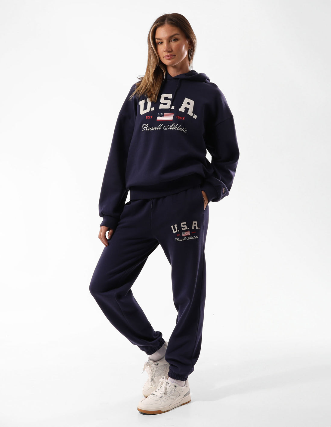 Russell Athletic 1902 Oversized Women Hoodie Blue | UIRCK-2708