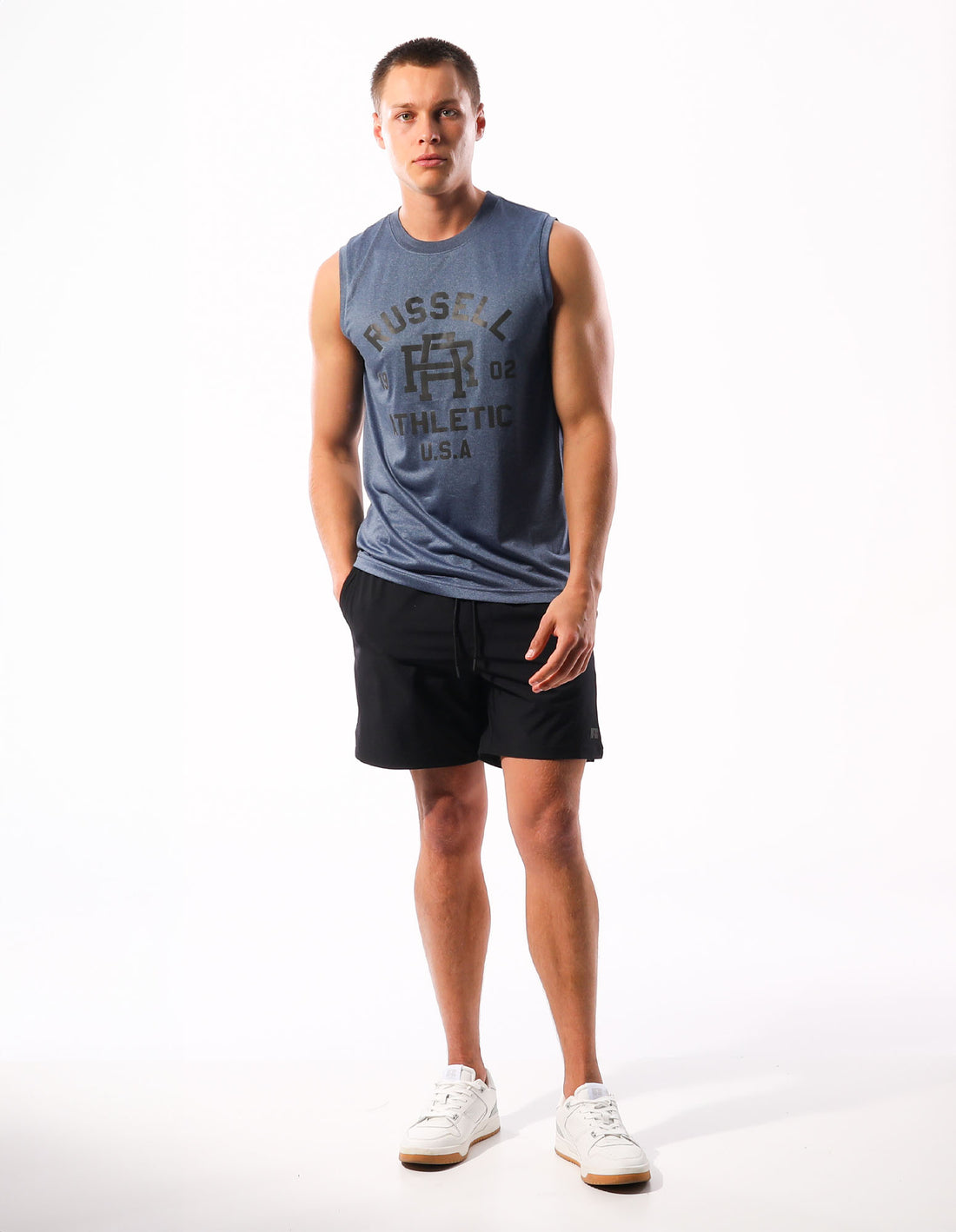 Russell Athletic Active Muscle Men T Shirts Navy | KLGQO-6352