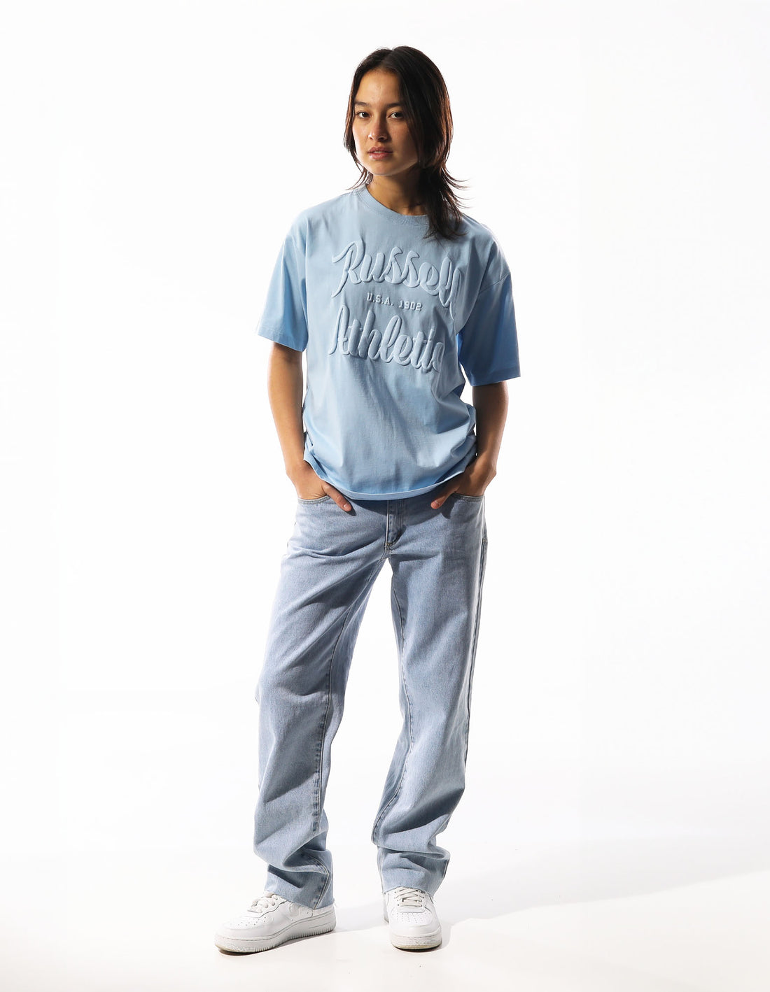 Russell Athletic Annie Oversized Women T Shirts Blue | MSXDH-0987