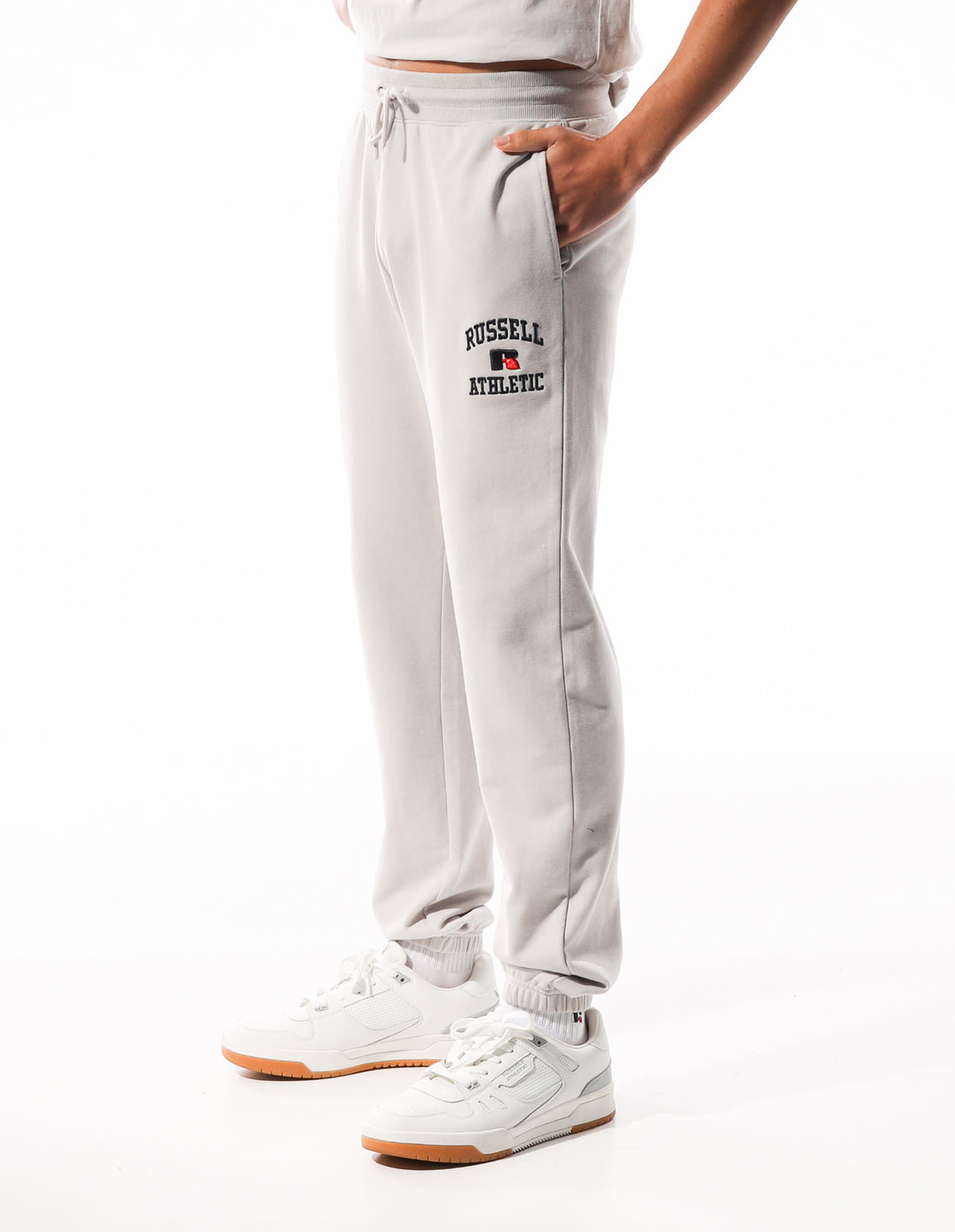 Russell Athletic Arch Logo Stripe Men Track pants White | KUHQI-2531