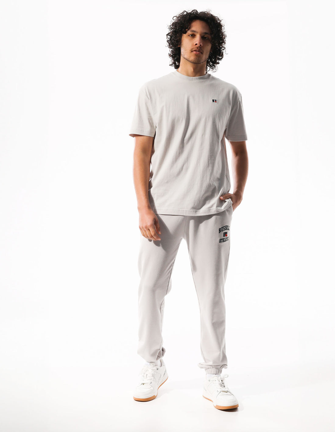 Russell Athletic Arch Logo Stripe Men Track pants White | KUHQI-2531