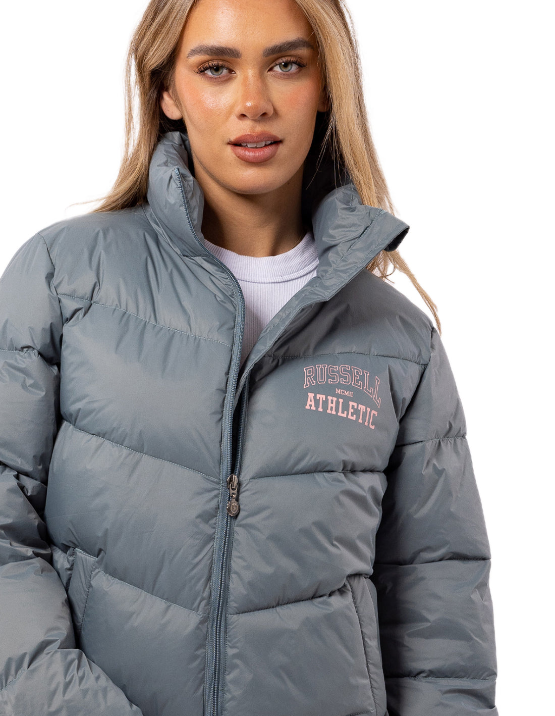 Russell Athletic Arch Logo Women Puffer Jacket Indigo | RDKON-9065