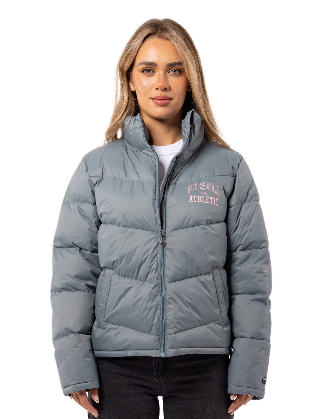 Russell Athletic Arch Logo Women Puffer Jacket Indigo | RDKON-9065