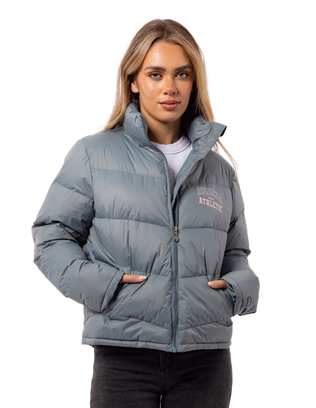 Russell Athletic Arch Logo Women Puffer Jacket Indigo | RDKON-9065