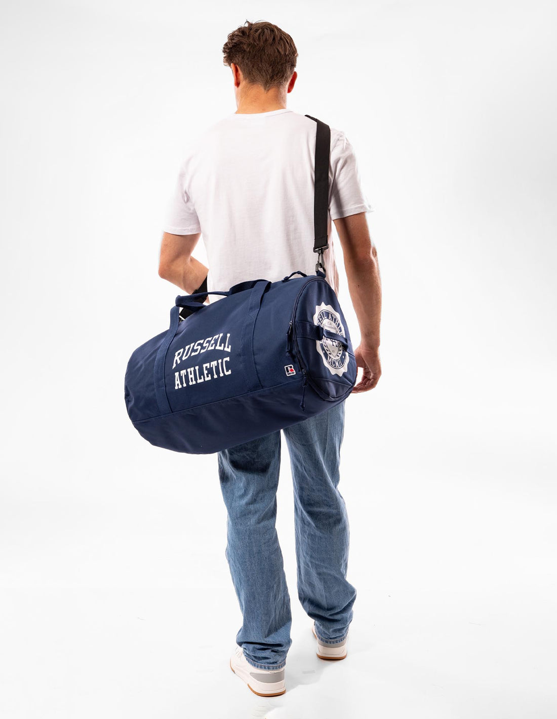 Russell Athletic Arched Logo Barrel Accessories Bags & Backpacks Navy | AMZSU-1795