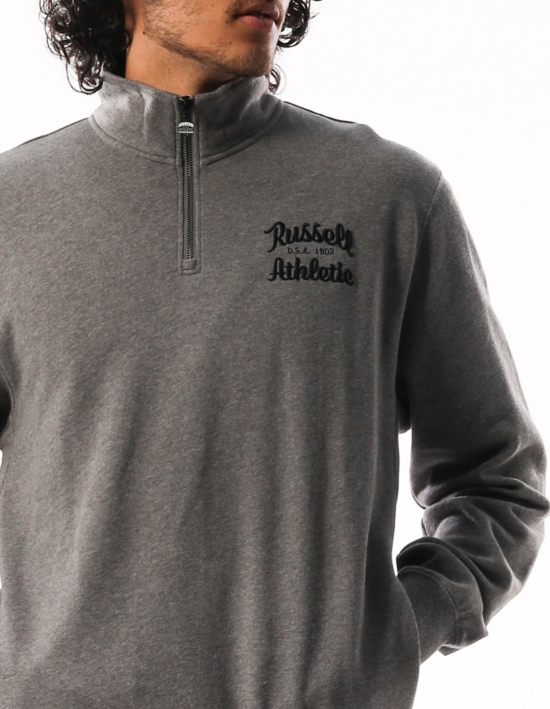 Russell Athletic Baseball Script 1/4 Zip Men Top Dark Grey | ABIHF-5106