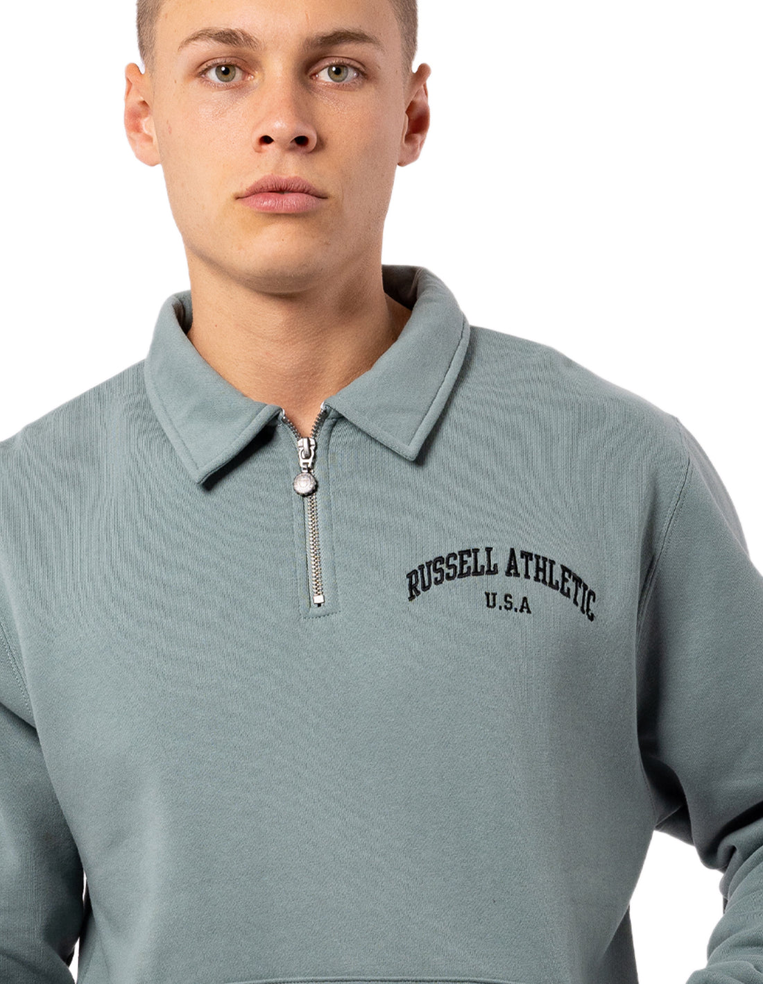 Russell Athletic Big Arch Collar 1/4 Zip Men Top Olive | MQWAU-9725