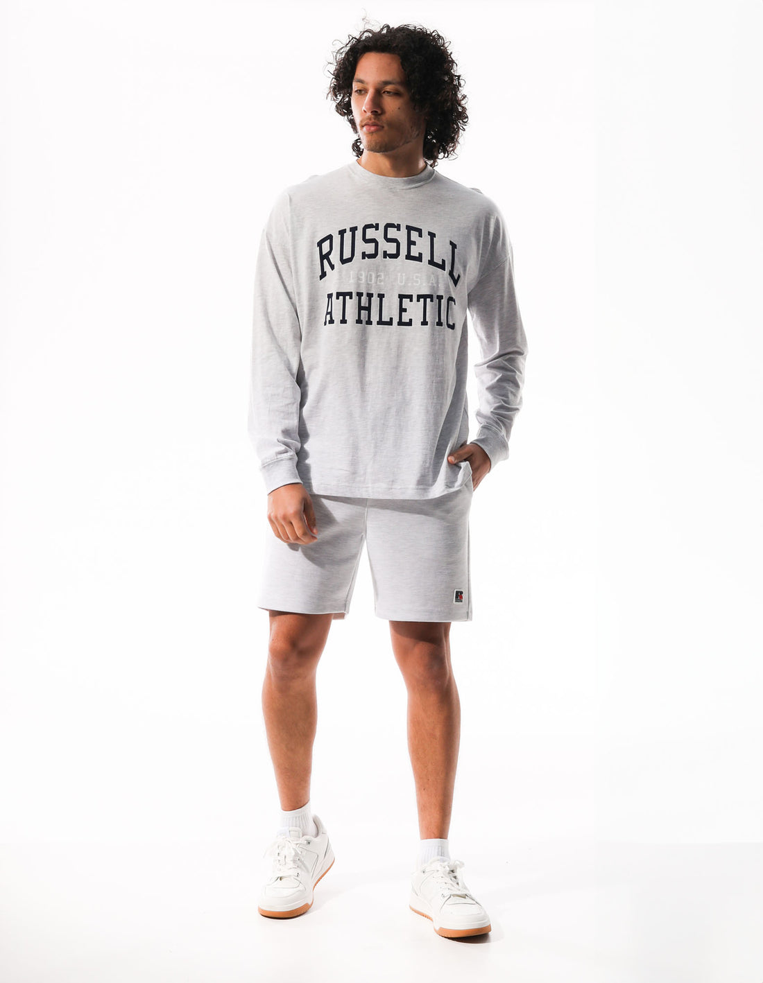 Russell Athletic Big Arch Outline Long Sleeve Men T Shirts Light Grey | VMQHF-4195