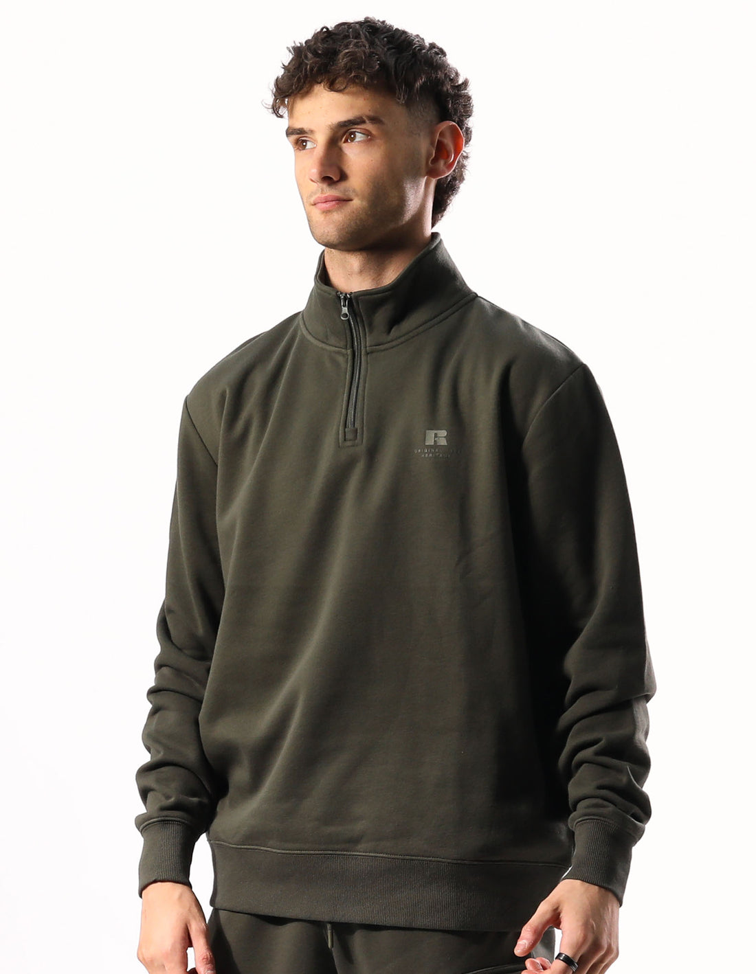 Russell Athletic Brooklyn Quarter Zip Men Top Olive | UOZMN-1456