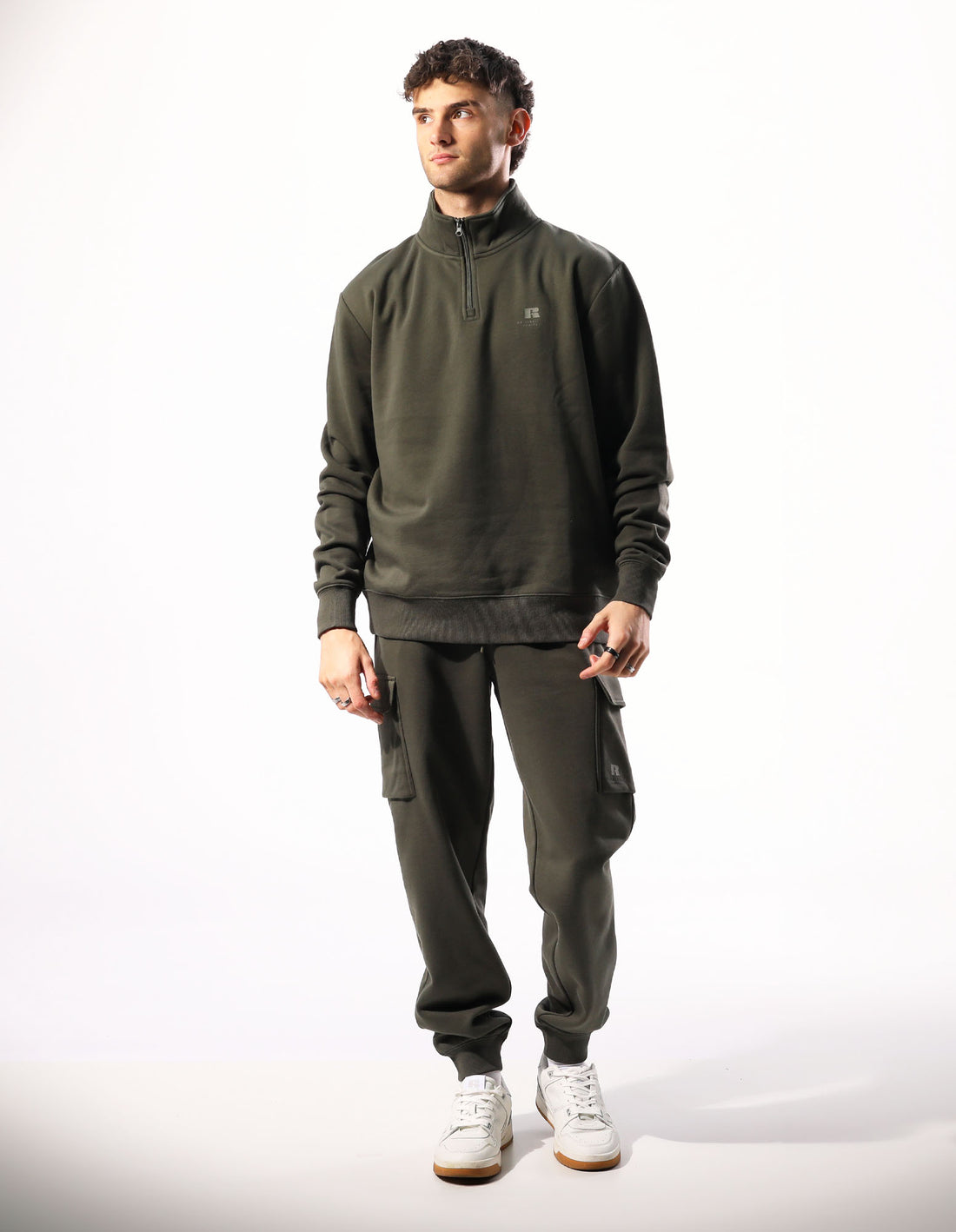 Russell Athletic Brooklyn Quarter Zip Men Top Olive | UOZMN-1456