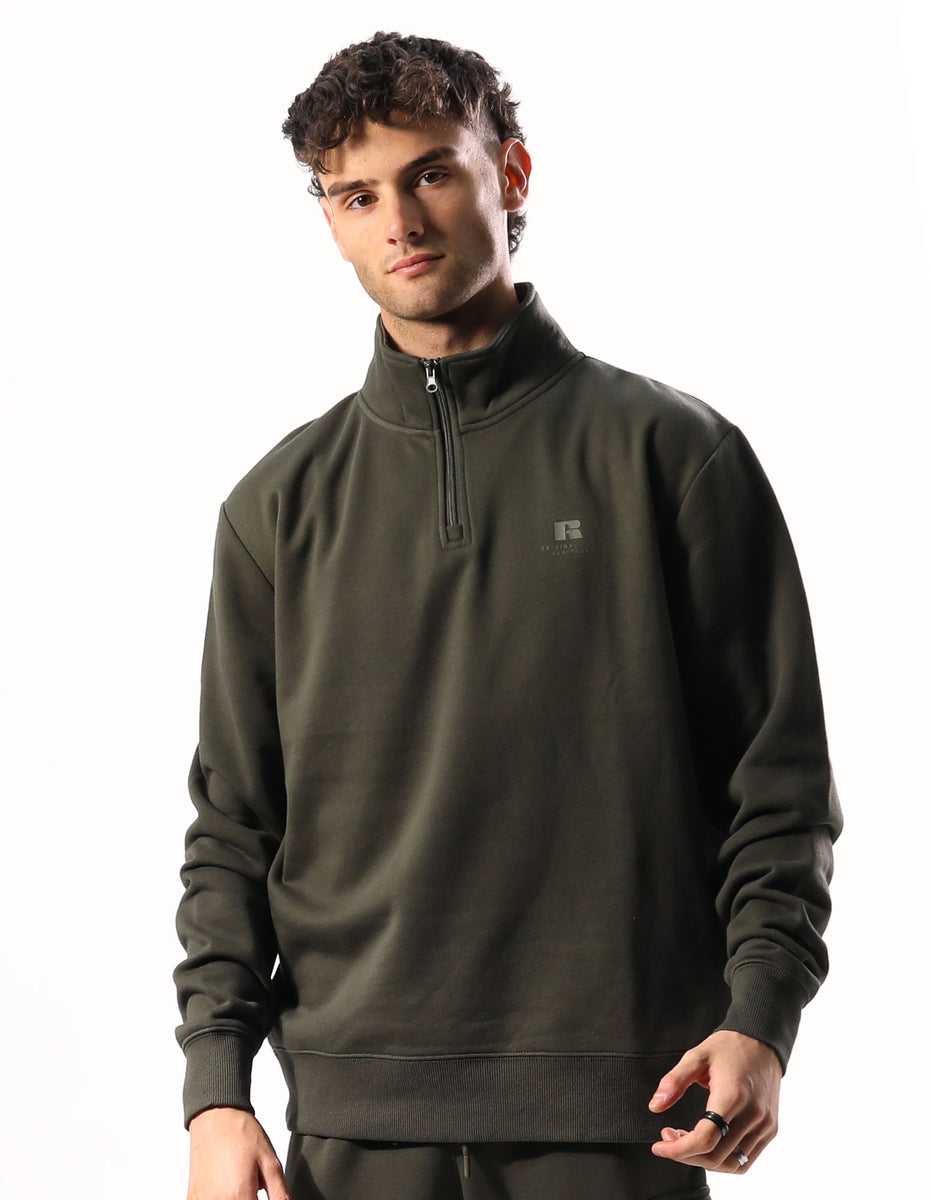 Russell Athletic Brooklyn Quarter Zip Men Top Olive | UOZMN-1456