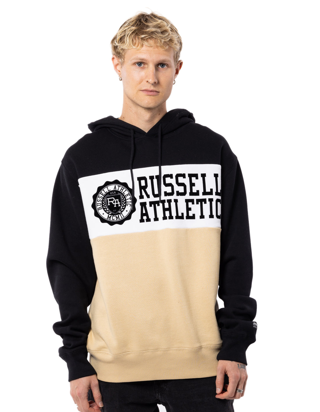 Russell Athletic Carter Men Hoodie Beige / Black | SFIUJ-3579