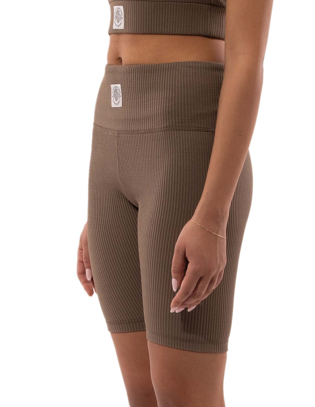 Russell Athletic Deja Vu Ribbed Bike Women Shorts Beige | GFQHN-9013