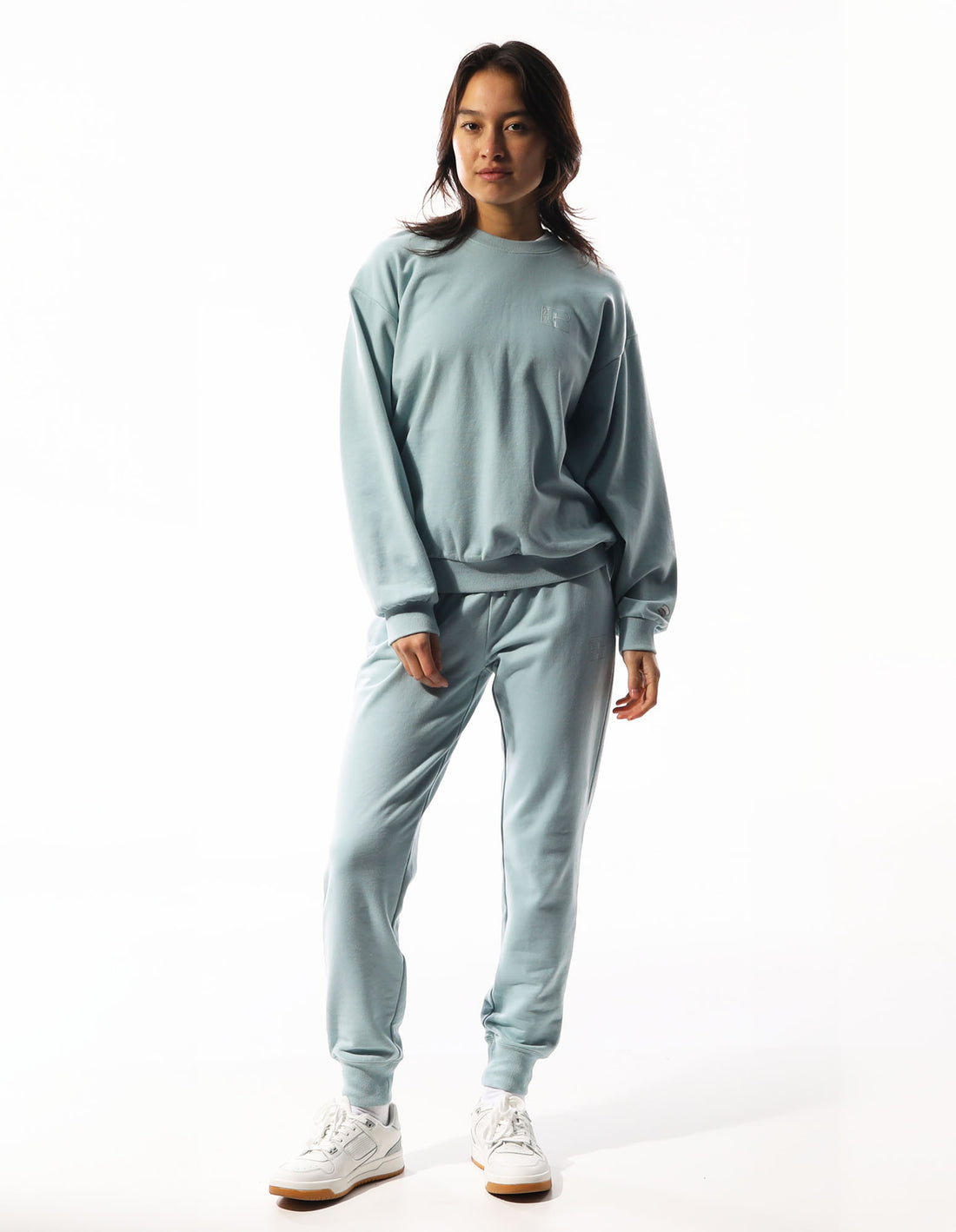 Russell Athletic Inlay Logo Unbrushed Women Crew Neck Sweaters Turquoise | APSBT-2405