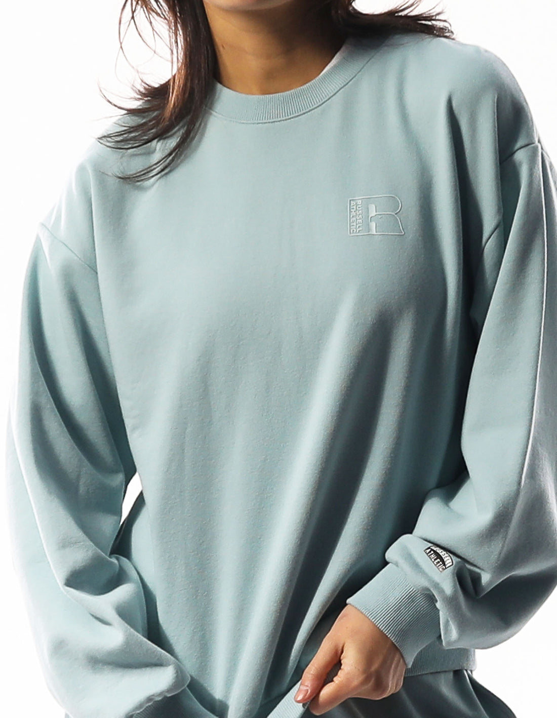 Russell Athletic Inlay Logo Unbrushed Women Crew Neck Sweaters Turquoise | APSBT-2405