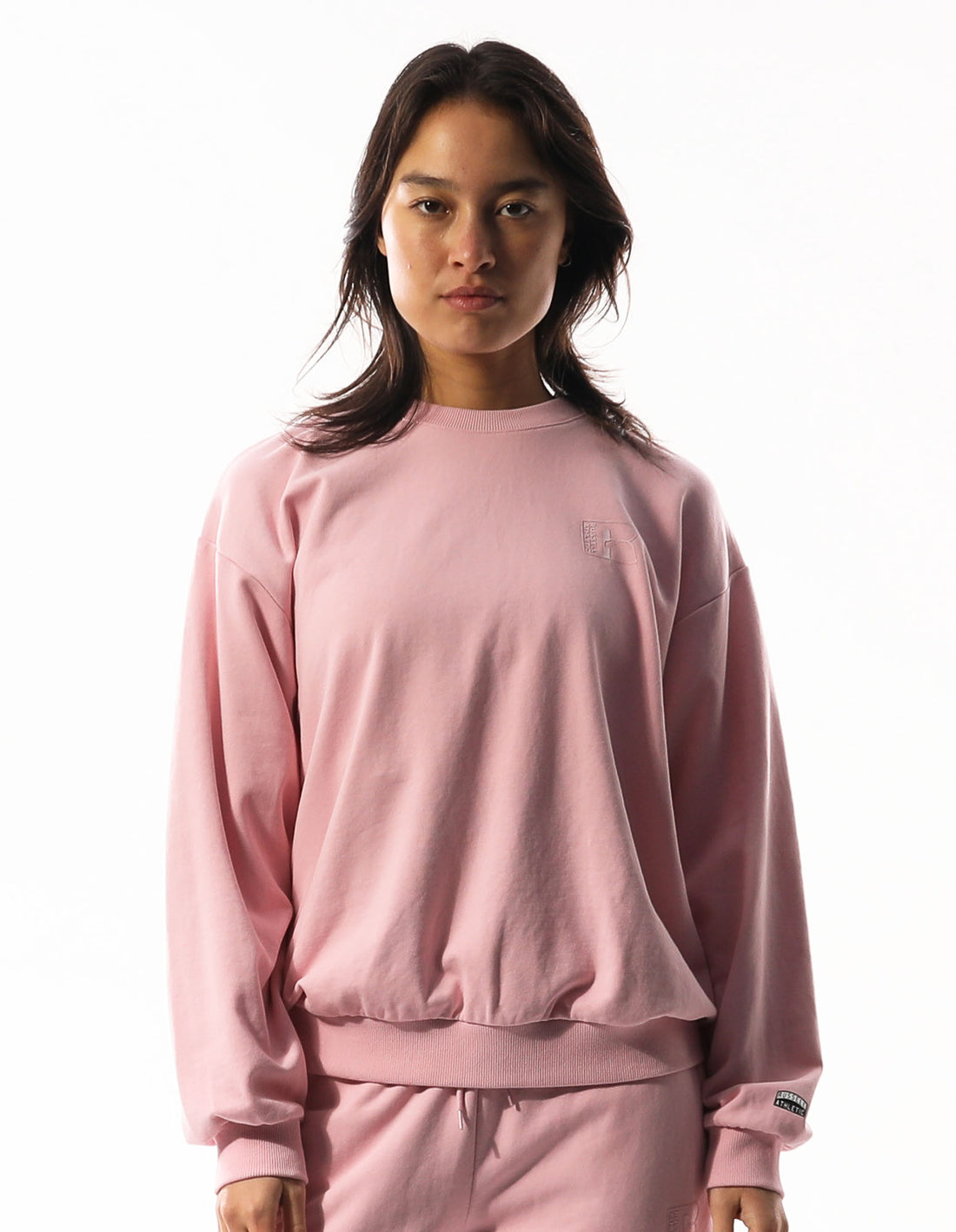 Russell Athletic Inlay Logo Unbrushed Women Crew Neck Sweaters Rose Pink | ZDTJB-2437