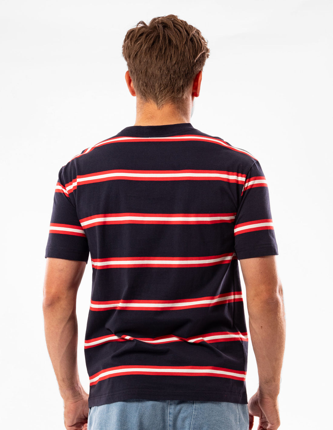 Russell Athletic Kansas Stripe Men T Shirts Navy | CJOUG-7382