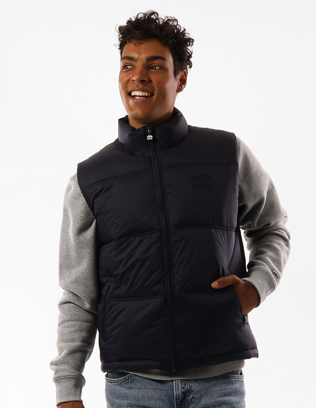 Russell Athletic Kennedy Vest Men Puffers Navy | ZTQUE-4037