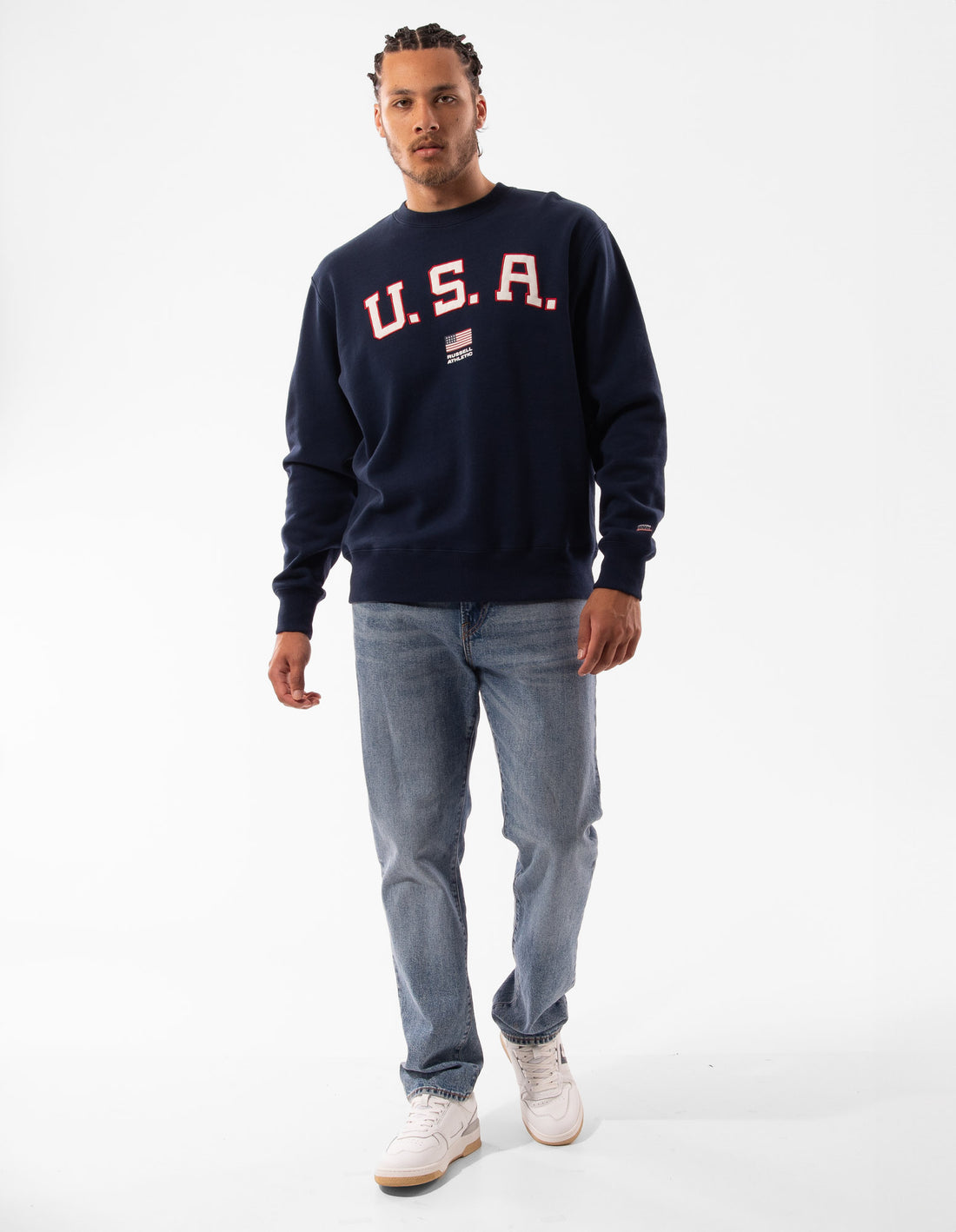 Russell Athletic Lewis Men Crew Neck Sweaters Navy | TPWID-7864