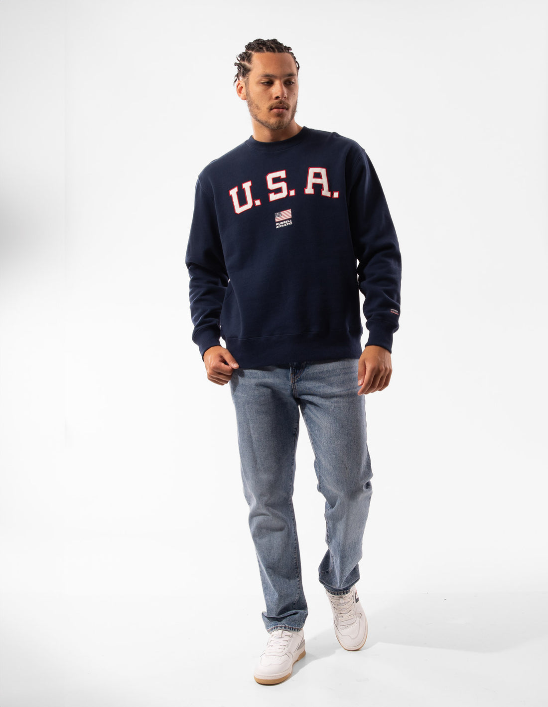 Russell Athletic Lewis Men Crew Neck Sweaters Navy | TPWID-7864