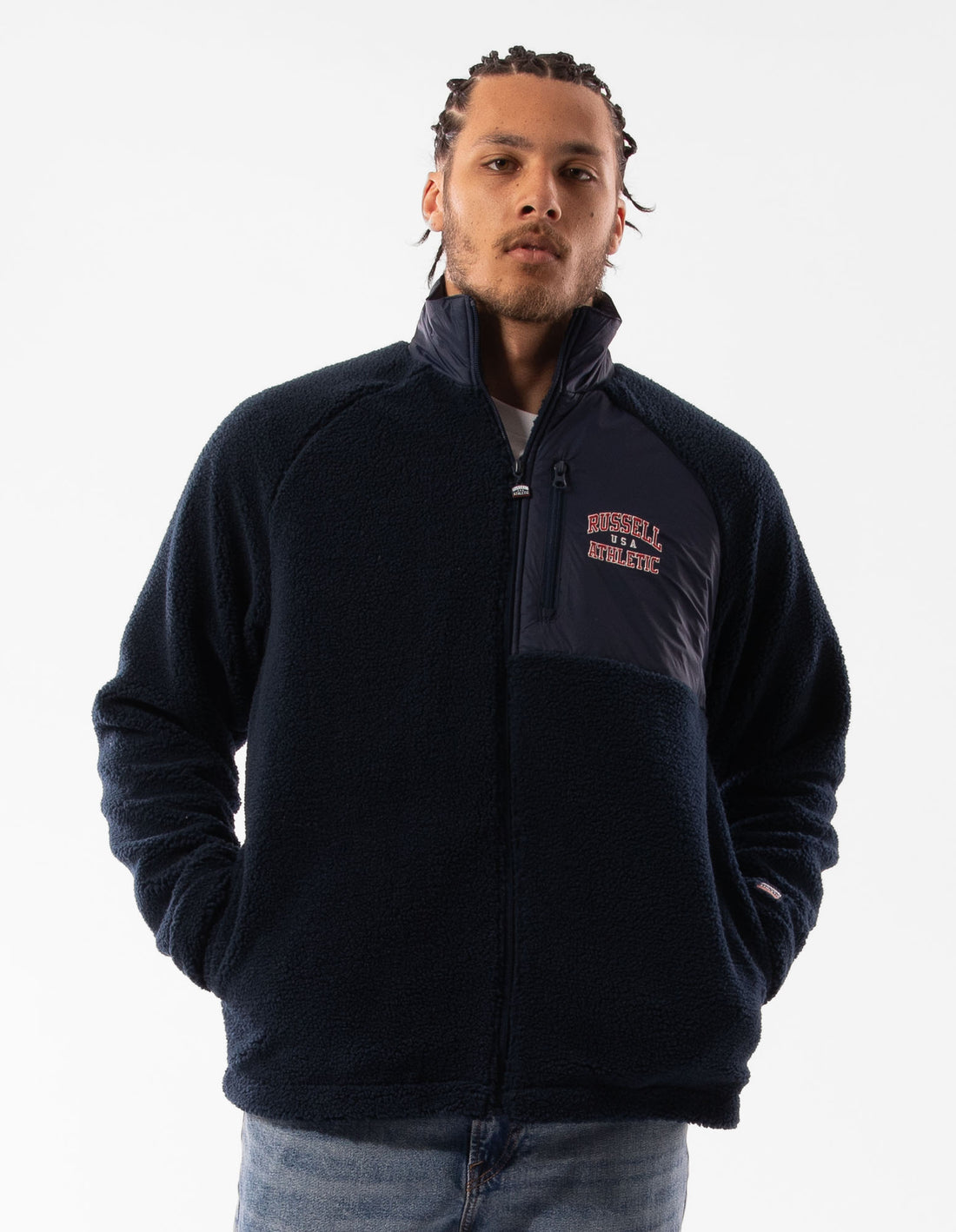 Russell Athletic Lewis Polar Fleece Men Jackets Navy | ADRUE-6908